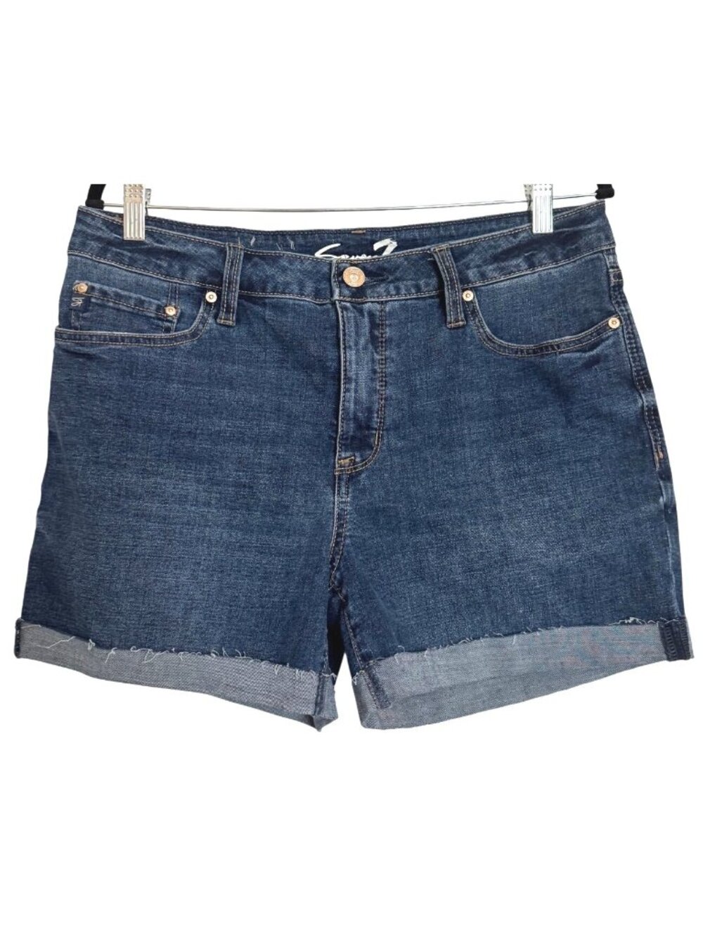 Seven 7 Weekend Short Size 10 Cuffed Denim Short 5” inseam NWT Medium Wash - Picture 3 of 14